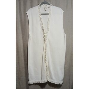 Chicos Fringe Trim Sleeveless Duster Vest Size 3‎ Cream Open Front
